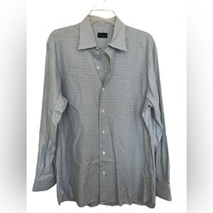 Ermenegildo Zegna White/Blue Multi Long Sleeve Gingham Check Button Front Shirt